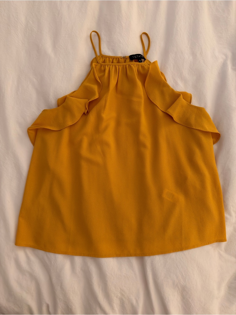 1 State Mustard Ruffle Halter/High-Neck Top